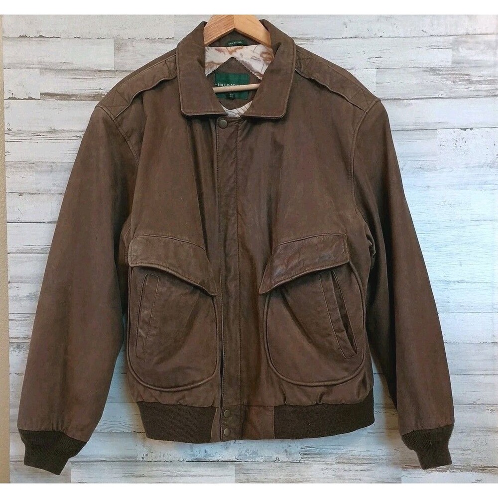 Hill & Archer Suede Leather Jacket Size 44 Vintage Brown Zip-Up Lined